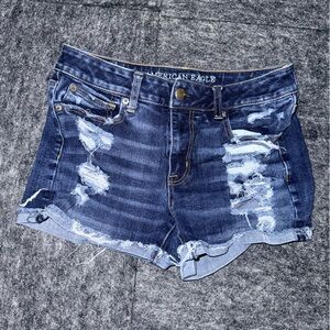 American Eagle Outfitters Dark Blue Ripped Jean Shorts